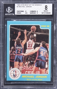 Lot of (4) 1986 Star Basketball Cards Including Michael Jordan, Hakeem Olajuwon, Ralph Sampson & Patrick Ewing - Featuring #2 Michael Jordan BGS NM-MT 8